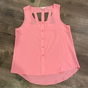 Mine Blouse Top Size Large Pink Sheer Sleeveless Casual